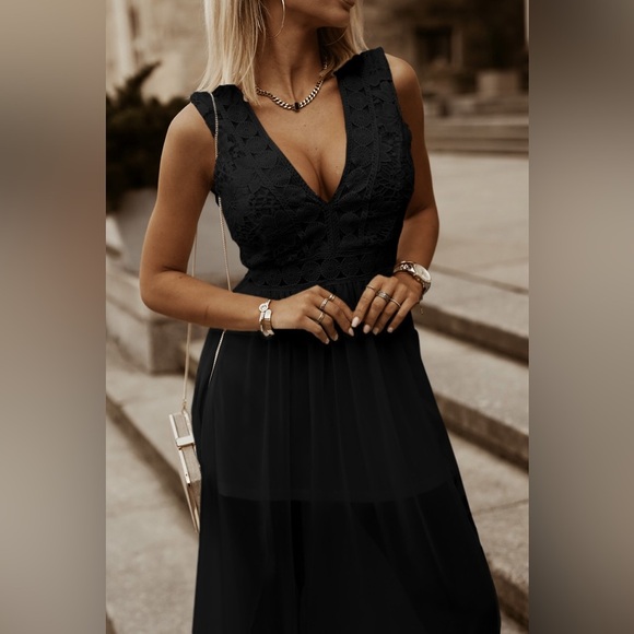 Slit Lace Detail V-Neck Dress - Picture 10 of 10